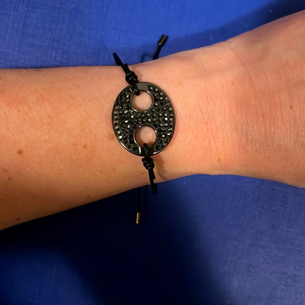 lola and grace Sparkle Disc Cord Bracelet with Swarovski Black Crystals 🖤